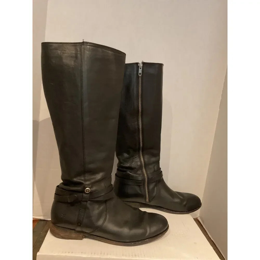 Frye - Melissa Harness - Black Leather Tall Riding Boots - Mexico - size 11B